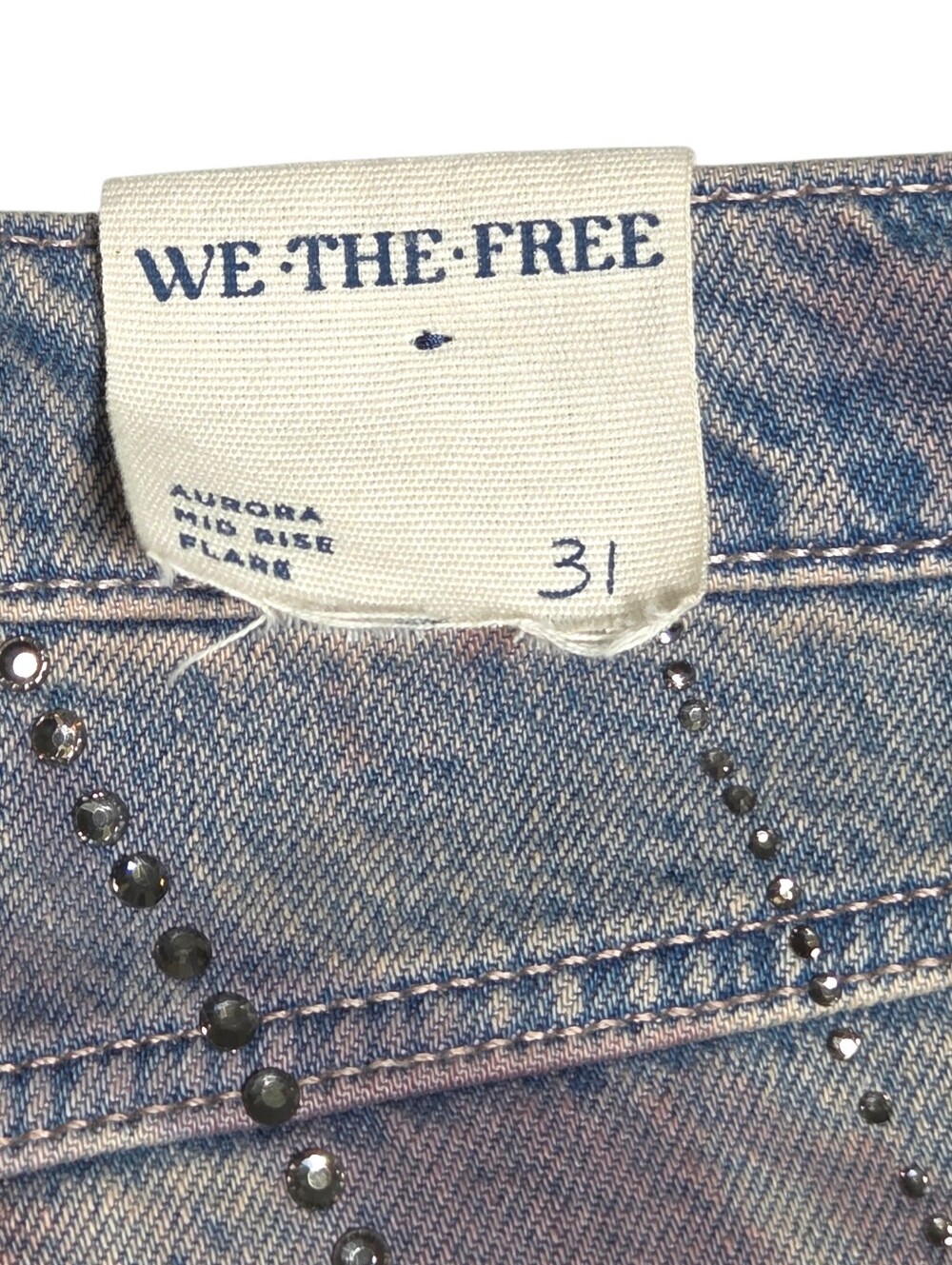We The Free Aurora Tie Dye Sequin Flare Jeans Mid Rise Y2K Denim 31 NWOT - Picture 16 of 16